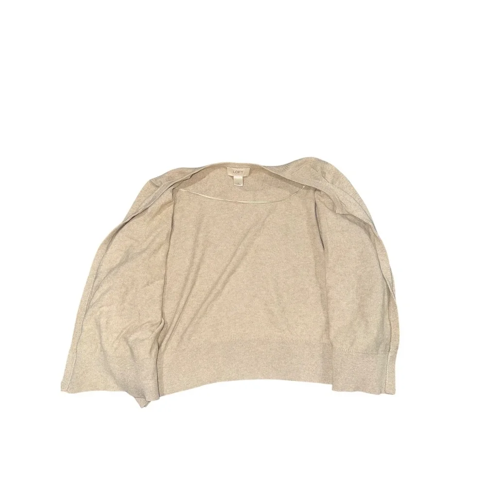LOFT Open Front Cardigan Sweater Beige Size Medium‎ Long Sleeve Knit
